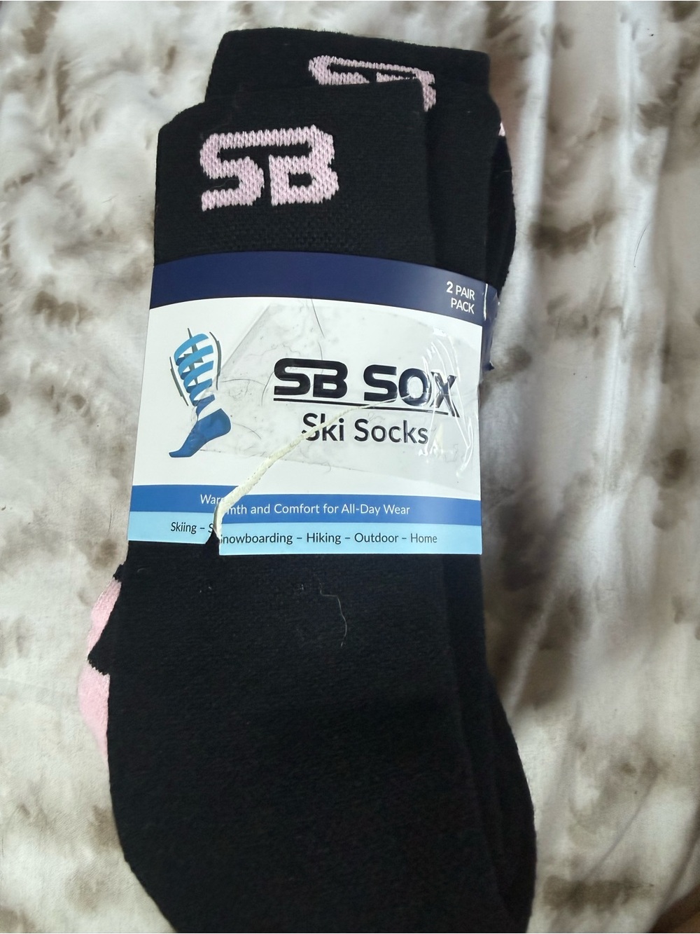 Men's Black and Pink Athletic Ski Socks - 2 Pair